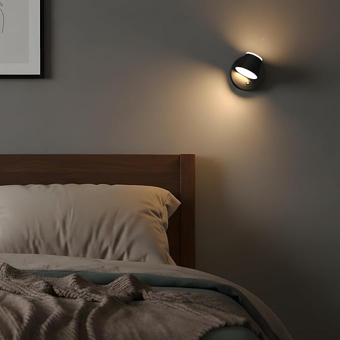 URSOLA Battery Operated Wall Sconce with Remote, LED Rechargeable Battery Wall Light with 9000mAh 3CCT and Dimmable Magnetic 360° Rotation Cordless Light for Bedroom(Black)