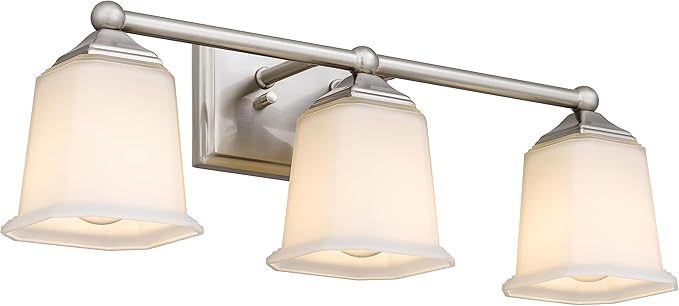 Tawson Nox Vintage 3-Light Vanity Light Modern Wall Sconce Lighting Brushed Nickel with White Glass Shade for Bathroom, Hallway, Entryway, Kitchen, Mirror, Laundry Room