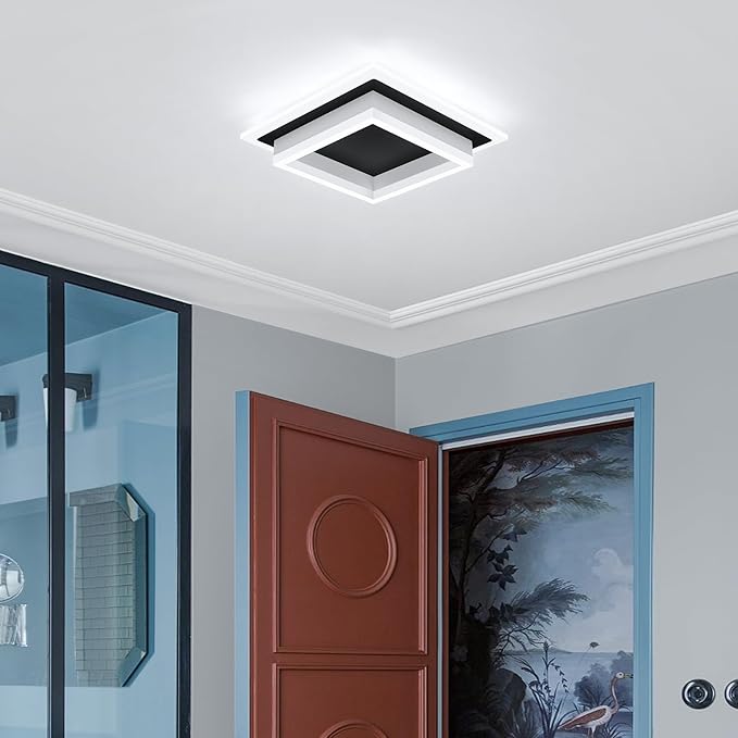 32W Modern LED Ceiling Light, Small Flush Mount Light Fixture, 6000K Cold White Ceiling Lamp, Square Hallway Lighting Fixtures for Living Room Bedroom Bathroom Kitchen (Black, Cold White)