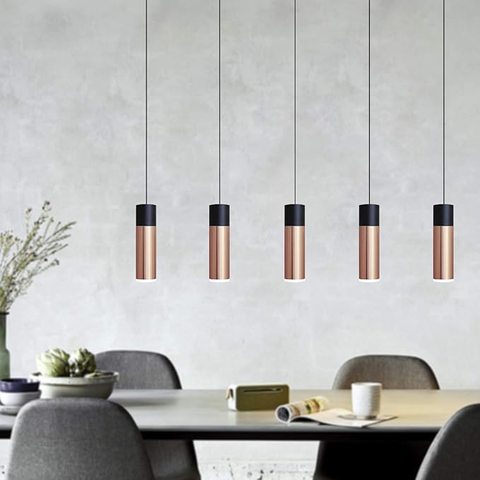 Vela 5 Mini Pendant Lighting Black-Copper - LED Hanging Light Fixture for Kitchen Island, Bar, Foyer - Cluster Pendants - Dimmable, Adjustable Wire, Lamp Bulb Included