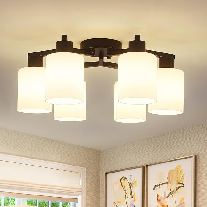 Black Semi Flush Mount Ceiling Light Fixture, Modern Close to Ceiling Light Fixtures Ceiling Mount, Dimmable Foyer Kitchen Lighting Fixtures Ceiling Lights for Bedroom, Bathroom, Hallway, Entryway