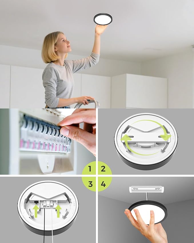 1PACK LED Flush Mount Ceiling Light Fixture Black,4.7Inch 3000k/4500k/6000K Ceiling Light, Ultra-Thin LED Recessed Ceiling Light for Bedroom, Living Room, Kitchen, Hallway