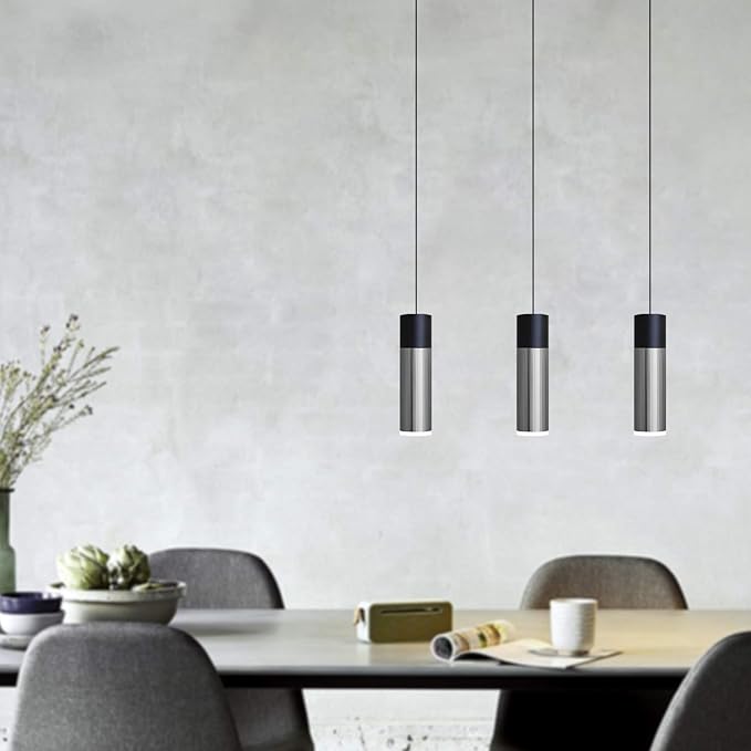 Vela 3 Mini Pendant Lighting Black-Nickel - LED Hanging Light Fixture for Kitchen Island, Bar, Foyer - Cluster Pendants - Dimmable, Adjustable Wire, Lamp Bulb Included