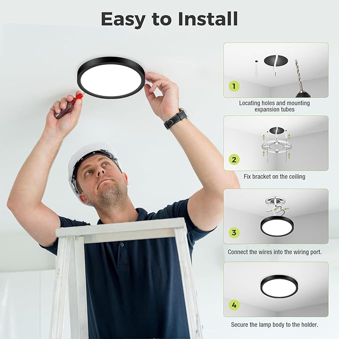 2Pack LED Flush Mount Ceiling Light Fixture, 7Inch 15W, Dimmable&3000K/3500K/4000K/5000K/6500K Adjustable Low Profile Ceiling Lights, 1500LM Round Lamp for Bathroom, Closet, Kitchen, Hallway, Black