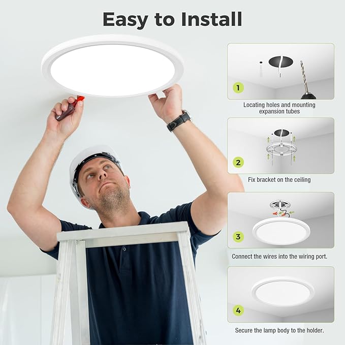 hepside 2Pack LED Flush Mount Ceiling Light Fixture, 15Inch 30W, Dimmable&3000K/3500K/4000K/5000K/6500K Adjustable Low Profile Ceiling Lights, Round Flat Ceiling Light for Kitchen,Hallway-White