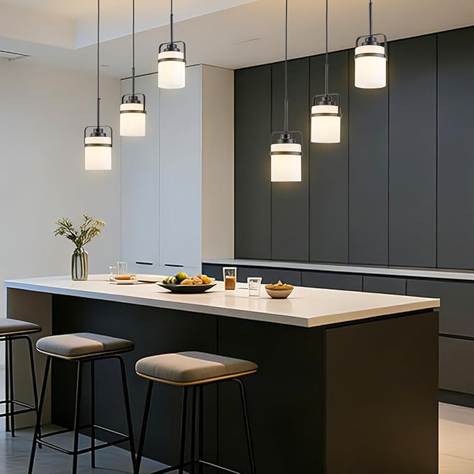 Black 3-Light Pendant Lighting, Adjustable Hanging Light Fixture with Milk Glass Shade, Modern Pendant Light for Kitchen Island Dining Room Bar Over Sink/Table/Counter