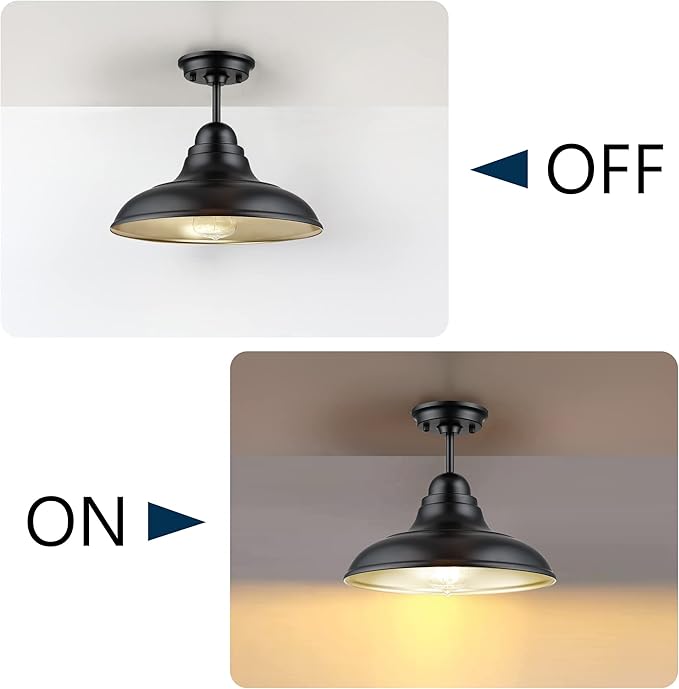 Farmhouse Semi Flush Mount Ceiling Lights, Modern Ceiling Light Fixture with Black Finish for Kitchen, Hallway, Entryway, Dining Room, Bedroom, Cafe, Bar, Living Room, 12"