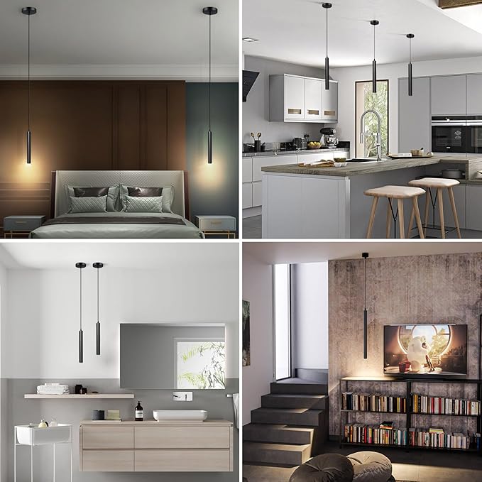 Pendant Lights Kitchen Island, Modern Black Pendant Light for Bedroom Bedside Sofa Corner, 5W Island Lights for Kitchen, Height Adjustable, 3000K, Ø1.18 x L11.8