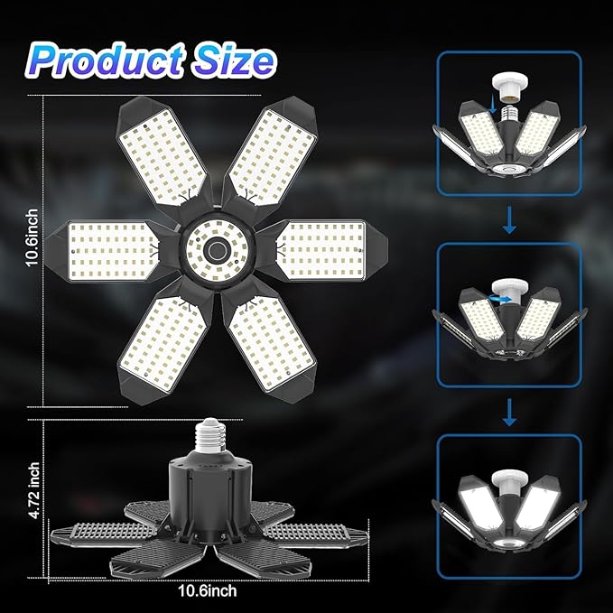 4 Pack LED Garage Lights,220W Super Bright Ceiling Led Shop Lights,Deformable Scew in E26 Base Garage Light for Basement Warehouse Workshop