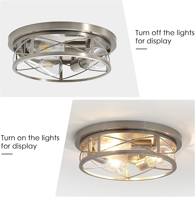 Brushed Nickel Farmhouse Ceiling Light Fixtures,3 Lights Flush Mount Ceiling Light,Bathroom Light Fixtures Ceiling Mount for Hallway Bedroom Kitchen 2 Pack