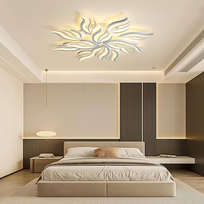 Becailyer Modern Ceiling Light, 40.5" LED Flush Mount Flower Ceiling Lamp, 12-Petals 100W Dimmable Remote Control Close to Ceiling Light Fixtures for Living Room Bedroom Dining Room Kitchen, White
