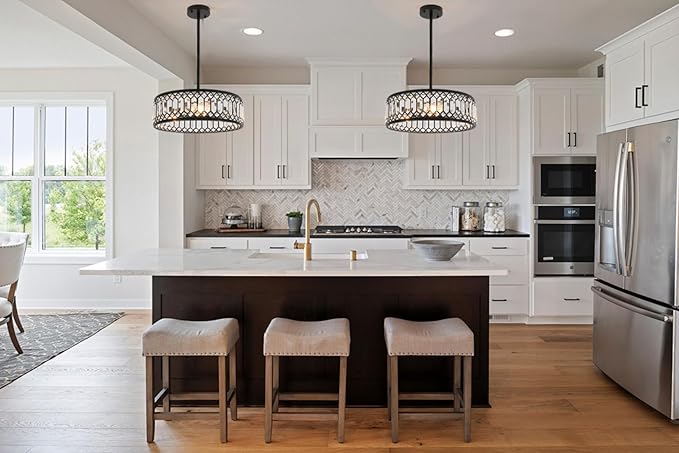 Crystal Ceiling Lights 16 Inch Modern Semi Flush Mount Ceiling Light Fixture,Farmhouse Rustic Black Chandelier for Drawing Room Bathroom Kitchen Dining Room Living Room Foyer(4 Light)