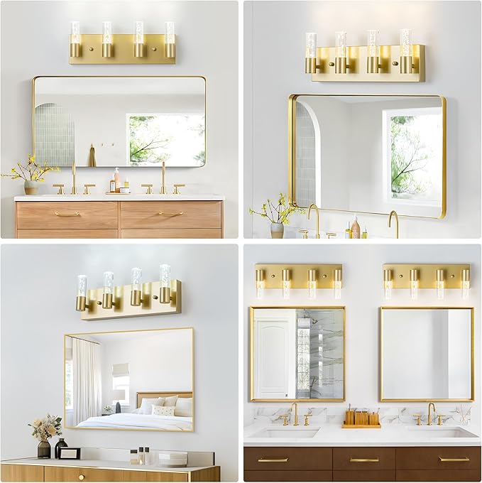Bathroom Vanity Light Fixtures Over Mirror Brushed Golden Finish Coating, 4 Light Vanity Lights, Wall Sconces Fixture Vanity Lighting for Bathroom