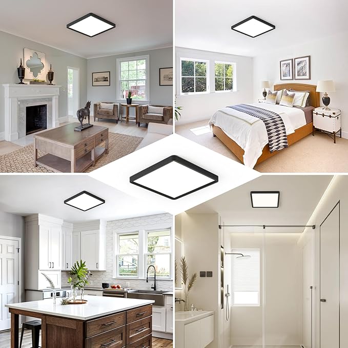 12 Inch 6PK Square LED Flush Mount Ceiling Light, 24W, 2500LM, 3000K/4000K/6000K CCT Selectable, LED Flat Panel Low Profile Ceiling Light Fitures for Hallway, Kitchen, Bedroom, Laundry Room