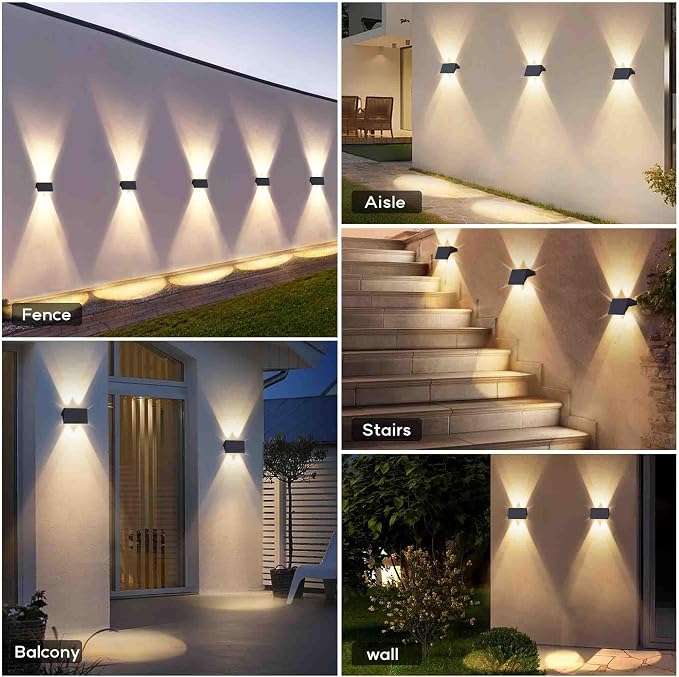 Fence Lights Solar Powered, 4-Pack Solar Fence Lights Up/Down Flexible Buttons, IP67 Waterproof for Outdoor, 100LM Bright, Auto Dusk to Dawn for Wall/Stairs/Yard/Railing/Deck/Pathway (Warm White)