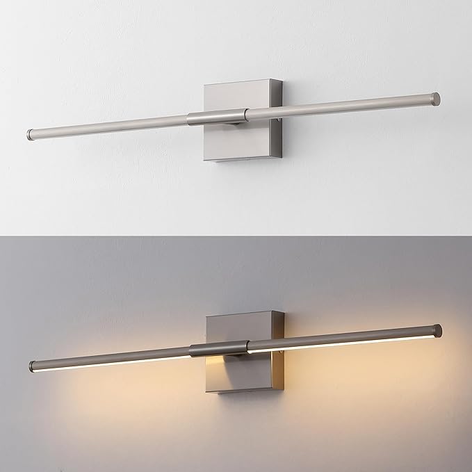 JONATHAN Y 28" Nickel Modern Dimmable Integrated LED Wall Sconce, Minimalist Adjustable Metal Vanity Light for Bathroom Mirror, Bedroom, Hallway, 3000K, ETL Listed (JYL7041E)