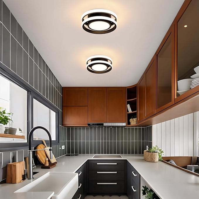 CANEOE Small Modern LED Ceiling Light,2 Rings Creative Design Ceiling Lamp Indoor Lighting Fixtures for Hallway Living Room Bedroom Kitchen Office (Warm White,3000K)