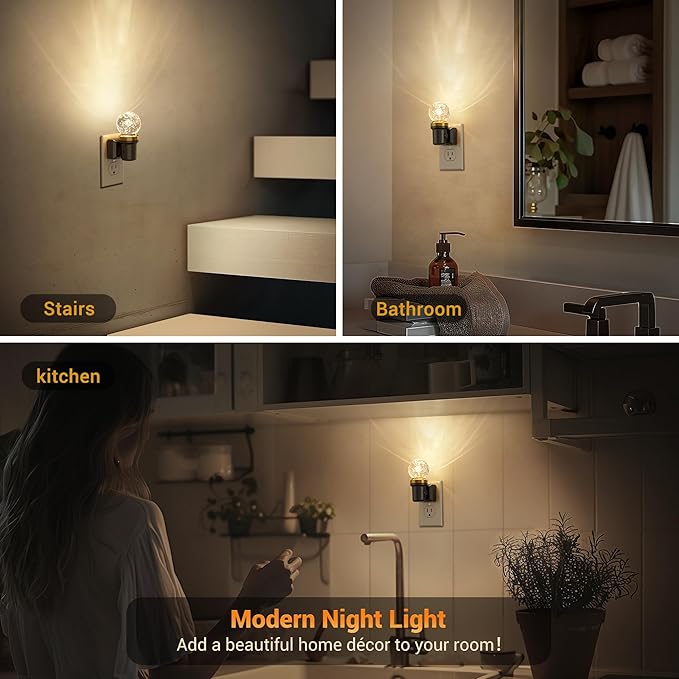 JandCase Night Lights Plug into Wall, 2 Pack Dimmable Night Light Pulg in, Globular Automatic Night Lights with Auto Light Sensor, Adjustable Brightness 3000K LED Night Light, for Bedroom Hallway