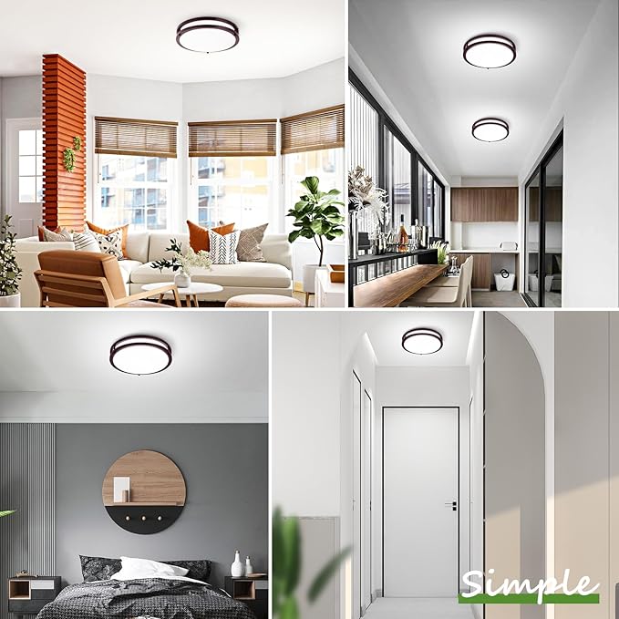 2-Pack 36W Dimmable LED Ceiling Lights, 12inch Oil Rubber Bronze Flush Mount Light Fixtures 3600LM 2700K/3000K/4000K/5000K/6500K Adjustable Ceiling Lights, Modern Lighting for Kitchen Hallway Bathroom