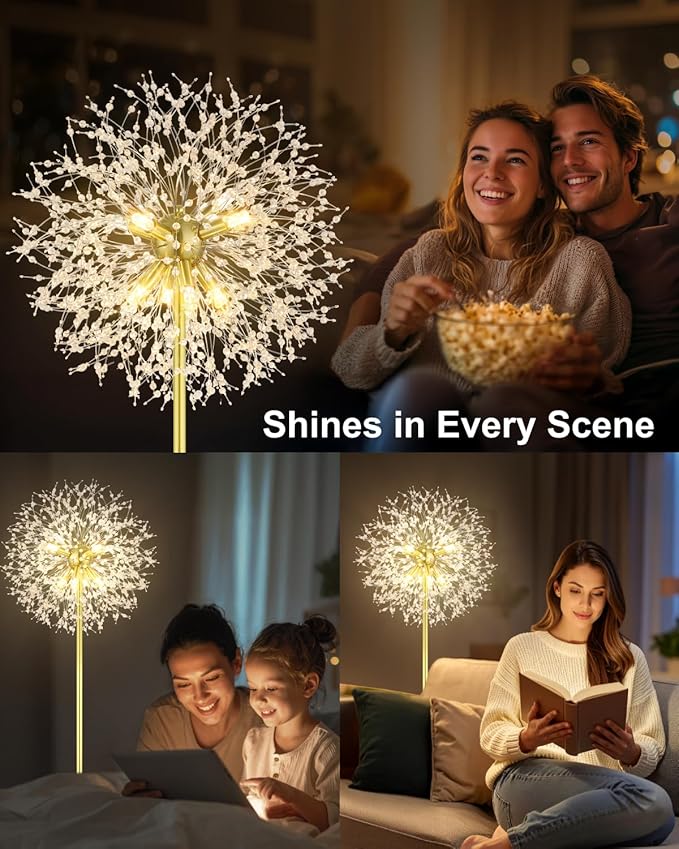 Crystal Floor Lamp, 69'' Modern Floor Lamp for Living Room, Standing Lamp with On/Off Foot Switch, Metal Tall Lamps with 659 PCS K9 Crystals, Gold Pole Living Room Lights (Gold/8) Bulbs NOT Included