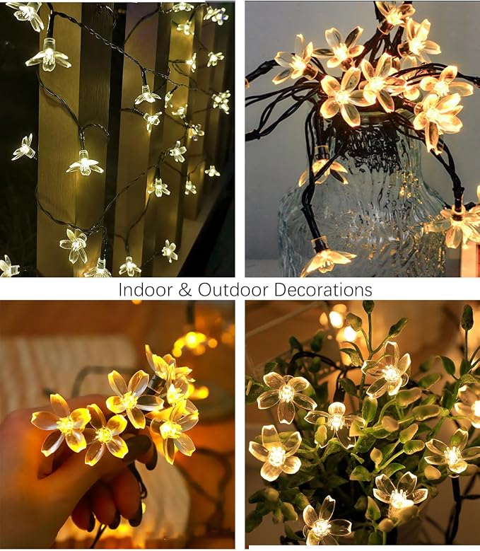 USB Plug in 33ft 100 LED Fairy Flower Lights Strin Indoor Outdoor Decor | Warm White Decorative Floral Lamp Indoor Outdoor Decorations For Bedroom, Christmas, Valientine'S Day, Easter Or Birthday