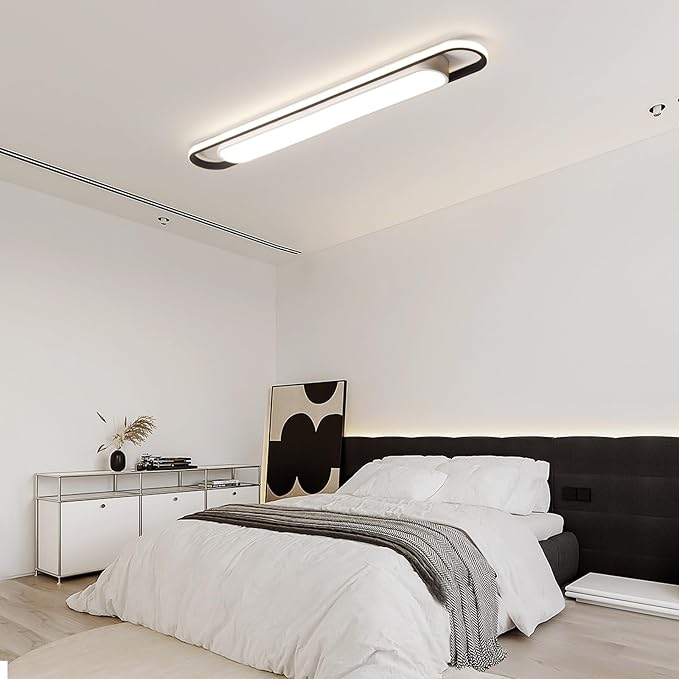 4Ft Modern Smart LED Linear Ceiling Lights Dimmable LED Ceiling Lamp with Remote Control,65W Metal/Acrylic Flush Mount Ceiling Lighting Fixtures for Kitchen Living Room Kitchen Dining Room (48")