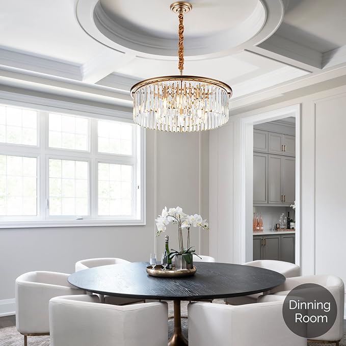 23" Gold Crystal Chandelier 8-Light Modern Crystal Pendant Ceiling Light 2-Rings Luxury Chandeliers,for Dining Room Kitchen Island Living Room Bedroom