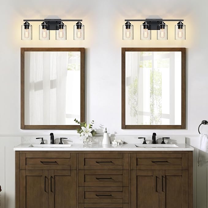 SKEJAO Bathroom Vanity Lights Over Mirror,Bathroom Light Fixture Wall Sconce Lighting for Bedroom,Living Room (Black, 4-Light)