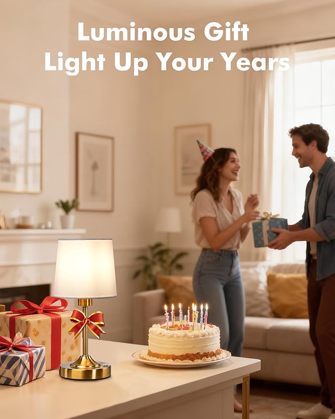 Cordless Table Lamp, 5000mAh Rechargeable Table Lamp with 3-Level Dimmable Brightness, Portable Nightstand LED Lamp for Bedroom, Living Room, Bedside, Dining Room (Gold)