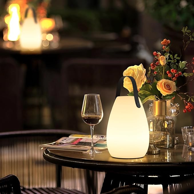 uuffoo Rechargeable Portable Table Lamp, Cordless RGB Lantern with Remote, Decorative LED Night Light, IP44 Waterproof Indoor Outdoor Lamp for Bedroom Patio Garden Wedding Party