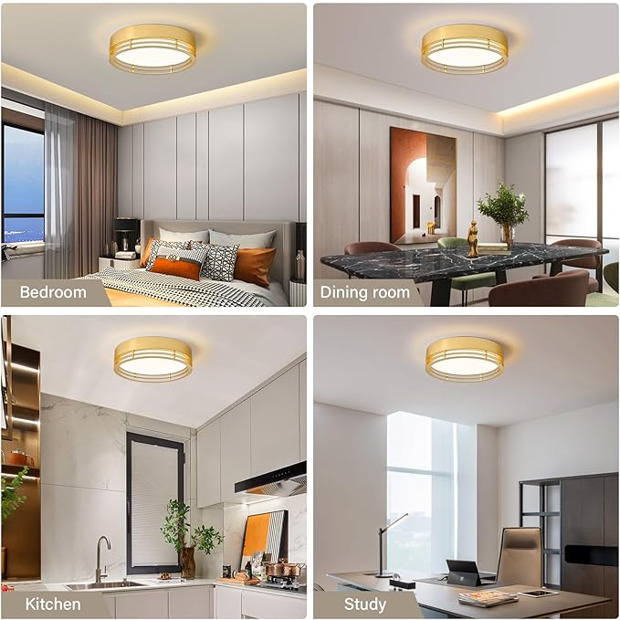 Gold Flush Mount Ceiling Light, Modern Dimmable LED Light Fixture, Minimalist Metal Ceiling Lamp for Bedroom Kitchen Laundry Room Hallway Entry 2700 K - 6000 K 5CCT 15.7 Inch