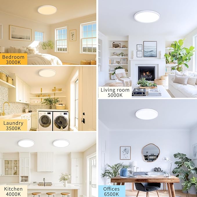 11.4 Inch 4PK LED Flush Mount Ceiling Light, ETL ,24W, 2427LM, 3000K/3500K/4000K/5000K/6500K CCT Selectable, 0.66in Ultra Thin Round Flat Panel Ceiling Light Fixture for Bedroom, Kitchen, (White)