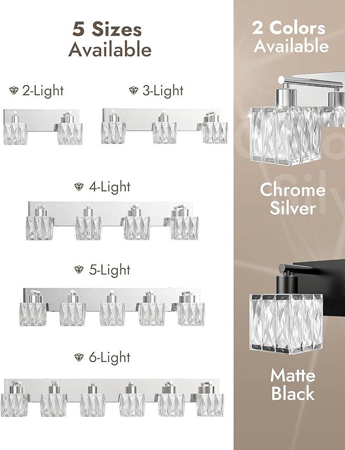VOLISUN Chrome Bathroom Light Fixtures, Modern Stainless Steel Bathroom Lighting Fixtures Over Mirror, 2 Light Bathrooms Vanity Light, Crystal Vanity Light for Bathrooms-UL Certificated(Exclude Bulb)