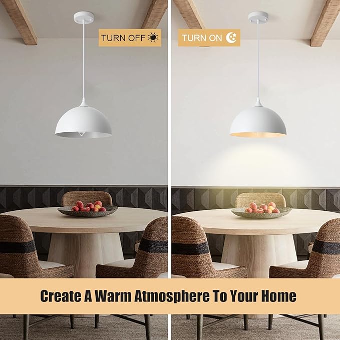 3 Pack White Pendant Lights Kitchen Island 11.8" Modern Dome Pendant Light Fixtures Farmhouse Industrial Vintage Hanging Ceiling Light Fixture for Dining Room Foyer Hallway Bar Cafe Kitchen