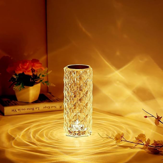 2-Pack Crystal Table Lamp Touch, 16 Color Changing Night Light, Rechargeable, Dimmable, RGB Rose Diamond Mood Lighting, Protable Cordless Desk Lamp Bedside Led Light for Bedroom Living Room Party