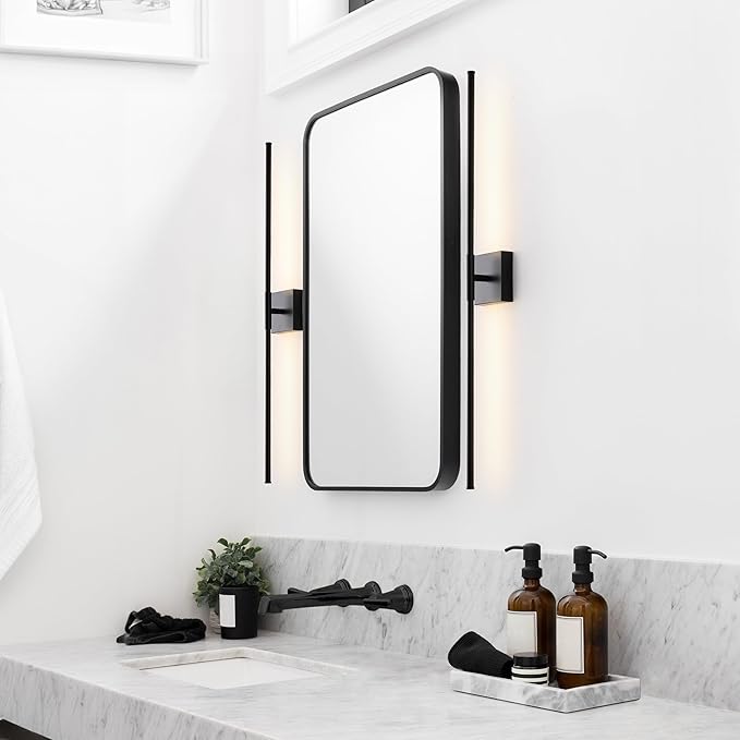 JONATHAN Y 32" Black Modern Dimmable Integrated LED Wall Sconce, Minimalist Adjustable Metal Vanity Light for Bathroom Mirror, Bedroom, Hallway, 3000K, ETL Listed (JYL7040C)