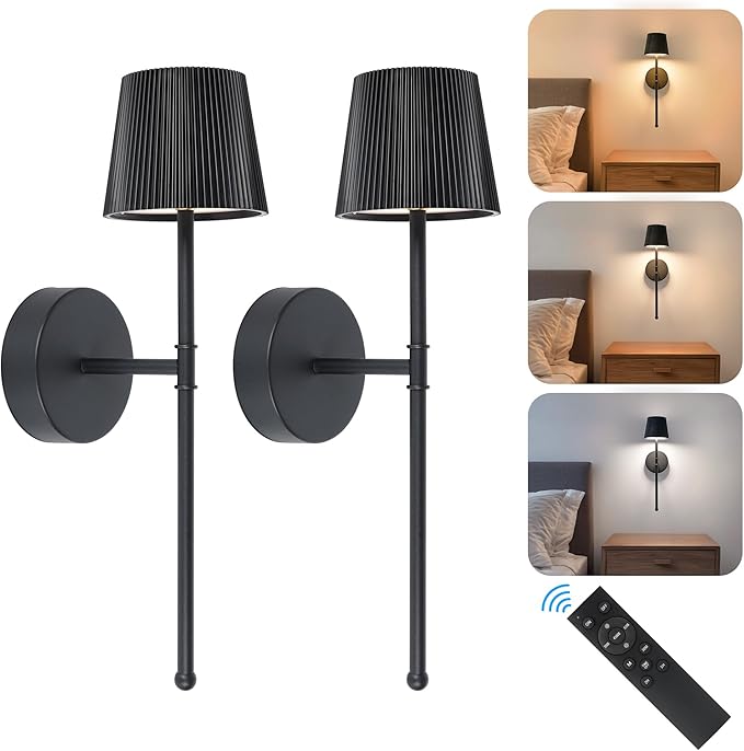 LUTEC Cordless Wall Sconces Set of 2, 5200mAh Wireless Rechargeable Battery Operated LED Wall Lamps, 3 Color Stepless Dimming Portables Lightings for Wall Painting/Living Room/Bedroom/Hallway Decor