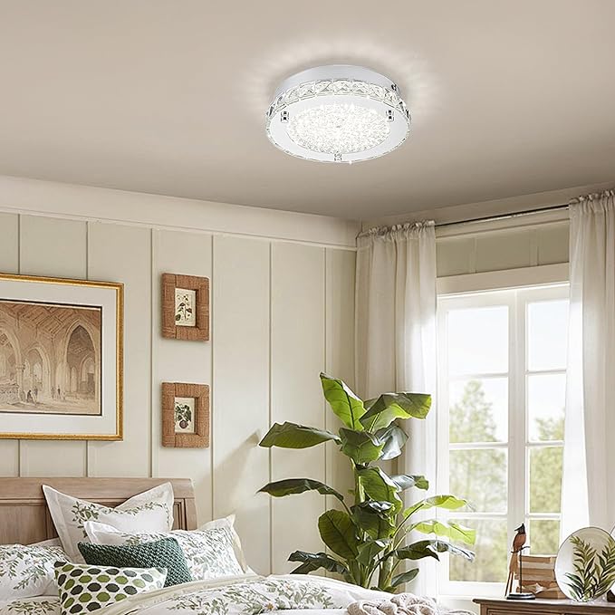 Flush Mount Crystal Ceiling Light Modern Ceiling Light Hallway Light Fixtures LED 4000K Round Ceiling Light 8 Inch for Small Space, Bedroom, Foyer, Entryway, Kitchen