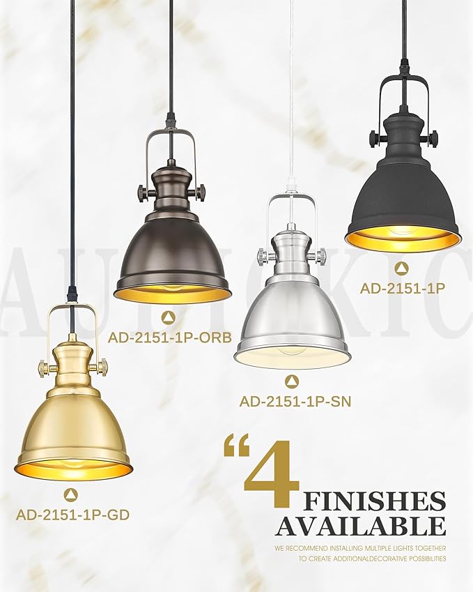 Pendant Lights Kitchen Island, Farmhouse Hanging Lights Fixtures with Metal Shade, Rustic Kitchen Pendant Lighting Over Island for Dining Room, Oil Rubbed Bronze, AD-2151-1P-ORB