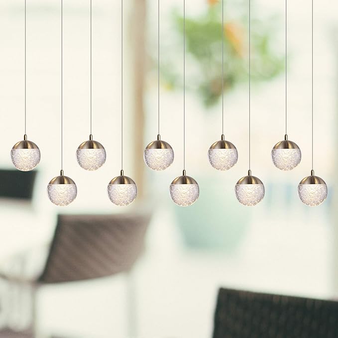 contec development Galaxy 10 Mini Pendant Crystall Ball Lighting Brass - LED Hanging Light Fixture: Kitchen Island, Bar, Foyer - Cluster Pendants - Dimmable, Adjustable Wire, Lamp Bulb Included
