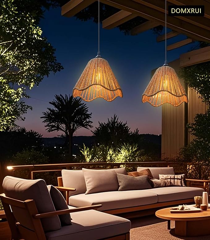 Solar Chandelier Outdoor Waterproof, Gazebo Lights Solar Powered with Remote Control, Boho Hanging Pendant Light for Porch, Patio, Pergola, Shed, Chicken Coop, Balcony(2 Lights)