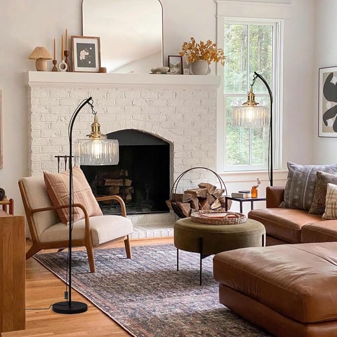 Plug in Pendant Light Clear Glass Striped Pendant Light Fixtures Vintage Glass Hanging Lighting 1-Light with Plug in Cord Mid Century Modern Hanging Lights for Kitchen Island Living Room