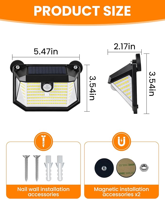 Magnetic Solar Step Lights Outdoor, 178 LED 800LM Solar Stair Lights Motion Sensor, No Drill Magnetic Fence Lights for Metal Railings, Deck, Porch, IP65 Waterproof Outdoor Solar Lights 1Pack