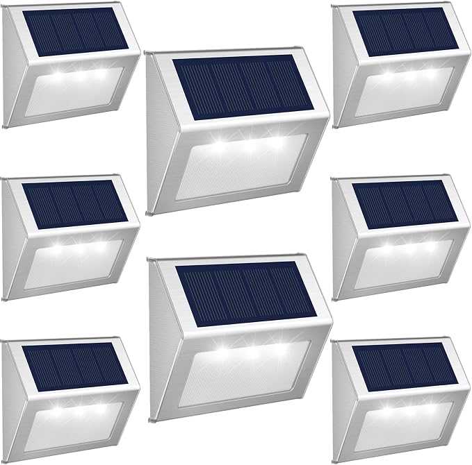 JSOT Solar Lights Outdoor for Deck,Waterproof Solar Garden Lights Decorative Outside Lamp for Walkway,Fence Post,Backyard,Railing,Wall,Pool,Step,Stairs 8 Lights Cool White