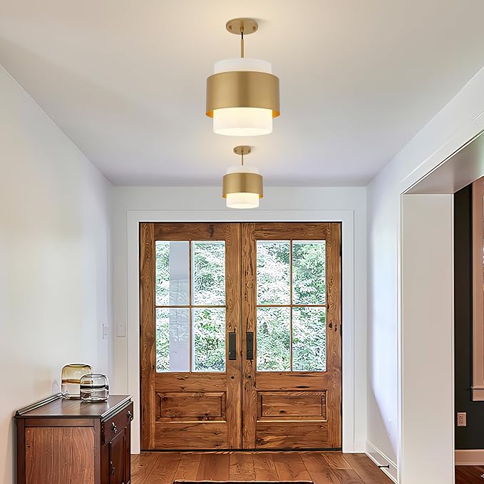 9.8" Pendant Lights Kitchen Island, Farmhouse Pendant Lighting with Milky White Glass Lampshade, Industrial Hanging Pendant Lights Fixture for Kitchen Island Dining Room Hallway