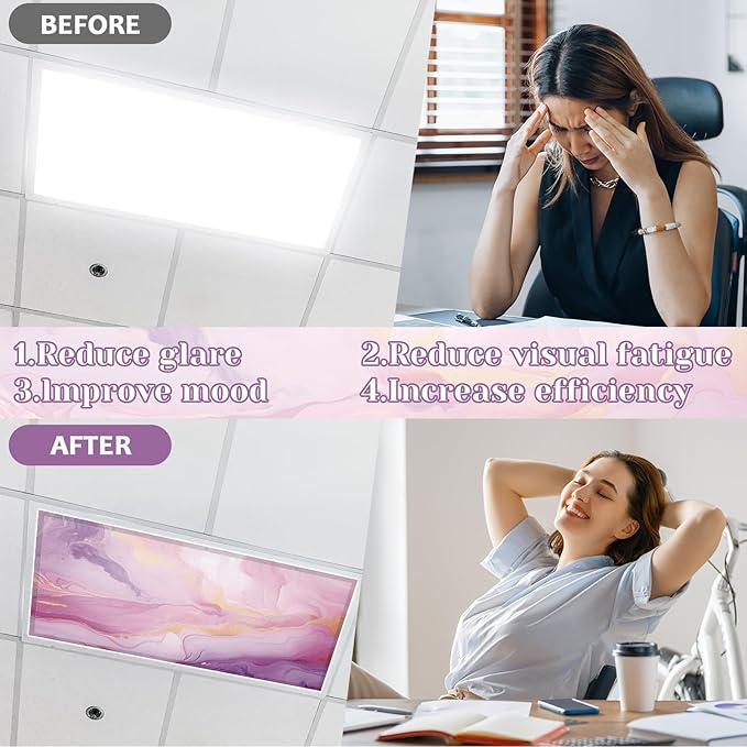 QOUBAI 4PCS Fluorescent Light Covers, 4x2 Feet Magnetic Light Cover Fluorescent Lights Shade Panel Positive Inspirational Ceiling Lights Filters for Office Classroom Home Drop Ceiling Marble