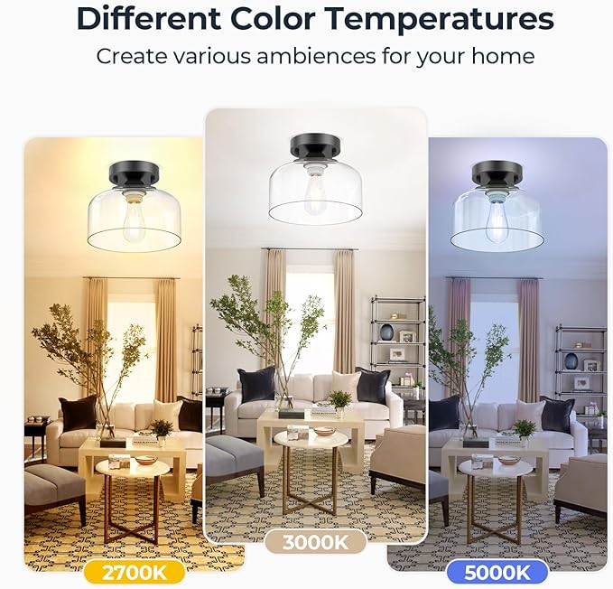 LACCEN Semi Flush Mount Ceiling Light - Clear Glass Pendant Lamp Shade, Matte Black Finish, Modern Farmhouse Light Fixture for Hallway Corridor Kitchen Entryway Bedroom, Bulb Not Included