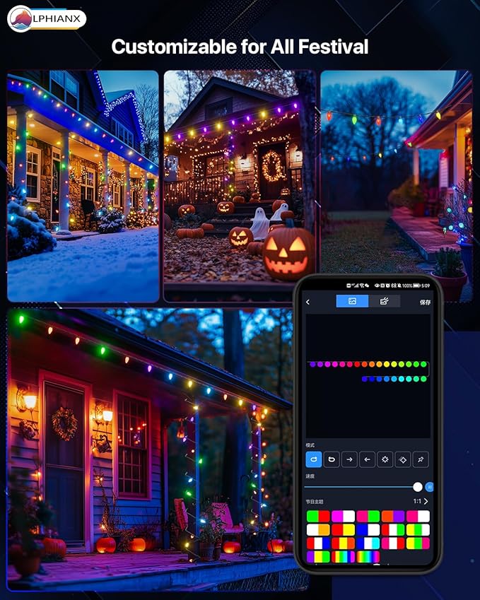 Smart C9 Christmas Lights Outdoor, 100FT 150 LEDs, APP Remote Controlled RGB String Lights with 80+ Modes Color Changing DIY Chasing Xmas Waterproof String Light for Patio Xmas Decor