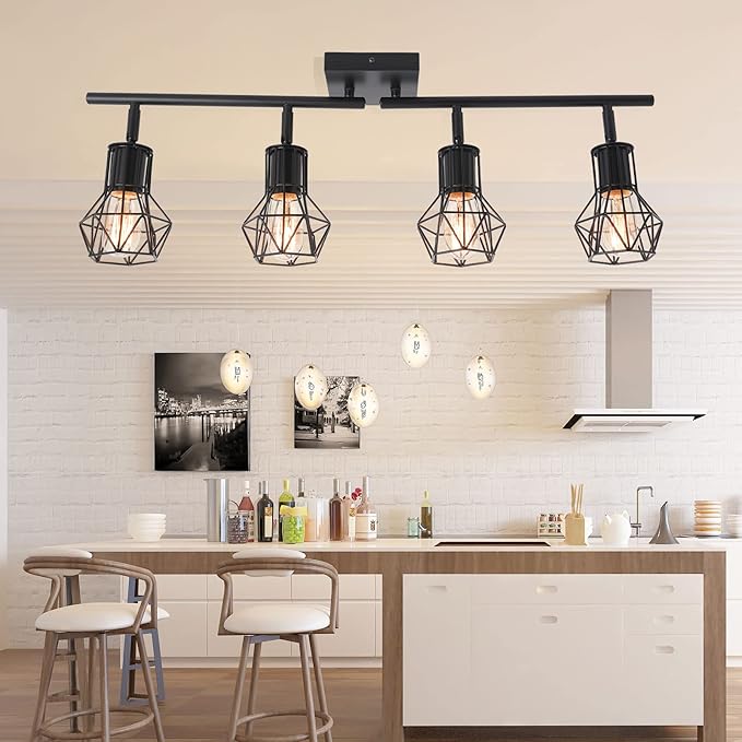 Track Lighting Fixtures Ceiling,Industrial Black Kitchen Track Lighting for Kitchen, Living Room, Dining Room, Hallway(E26