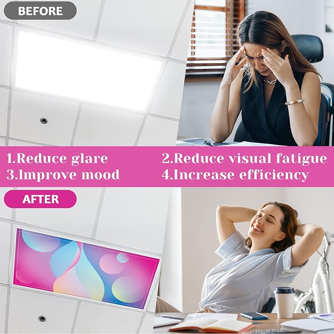 QOUBAI 4PCS Fluorescent Light Covers, 4x2 Feet Magnetic Light Cover Fluorescent Lights Shade Panel Positive Inspirational Ceiling Lights Filters for Office Classroom Home Drop Ceiling Neon